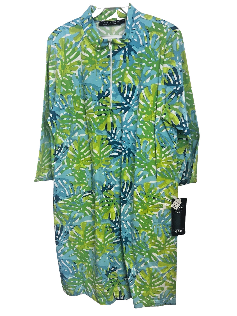 Katherine Way Tropical Leaf Zip Neck Dress XL